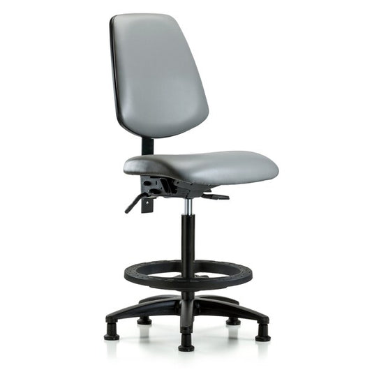 Blue Ridge Ergonomics VHBCH-MB-RG-T0-A0-BF-RG-8840 Rutledge Vinyl Chair - High Bench Height with Medium Back, Black Foot Ring, & Stationary Glides in Sterling Supernova™ Vinyl