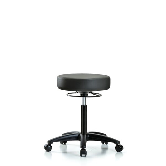 Blue Ridge Ergonomics VMBSO-RG-NF-RC-8823 Rutledge Vinyl Stool without Back - Medium Bench Height with Casters in Carbon Supernova™ Vinyl