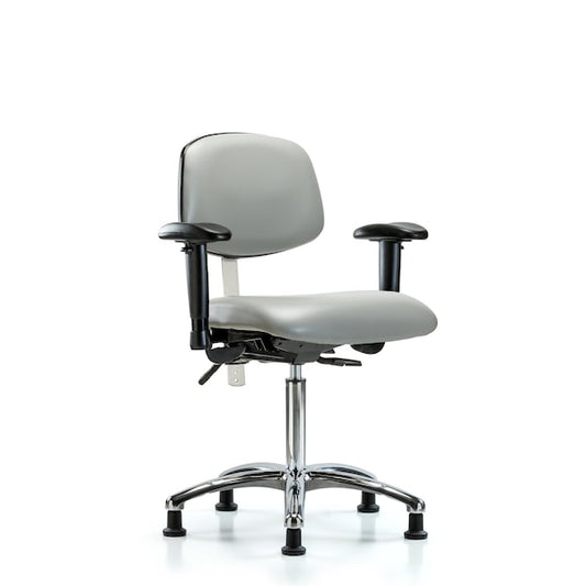 Blue Ridge Ergonomics NCR-VMBCH-CR-T1-A1-NF-RG-8567 Class 100 Vinyl Clean Room Chair - Medium Bench Height with Seat Tilt, Adjustable Arms, & Stationary Glides in Dove Trailblazer™ Vinyl