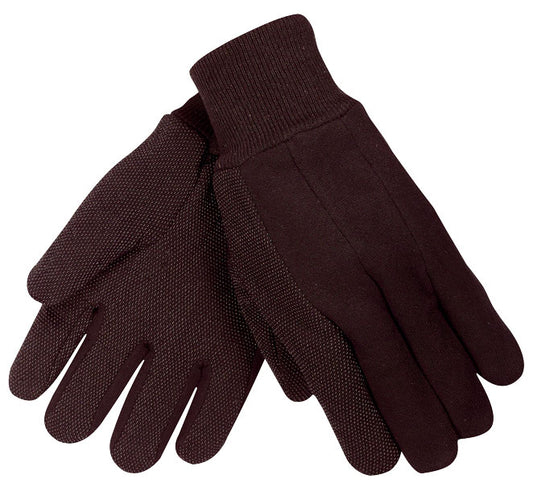 MCR Safety 7810 Dotted Brown Jersey Work Gloves Clute Pattern with Knit Wrist Cotton Polyester Blend Mini Dotted Palm, Thumb, and Index Finger (1 DZ)