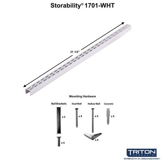 Triton Products 1701-WHT 63" Vertical Hang Rail & Hardware - White