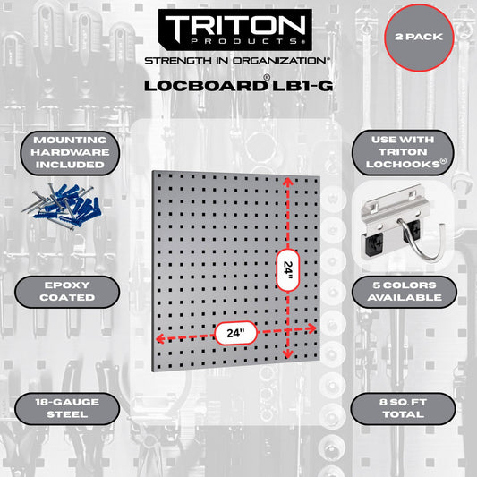 Triton Products LB1-G (2) 24" x 24" x 9/16" Gray LocBoard Pegboards