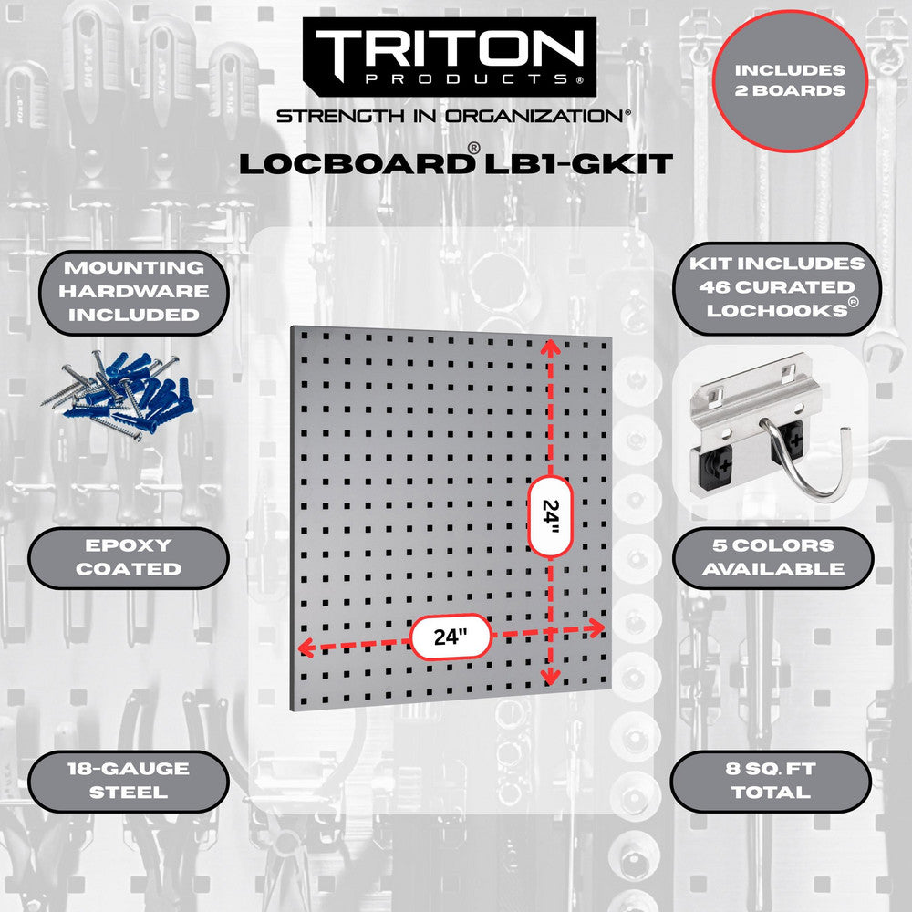 Triton Products LB1-GKit (2) 24" x 24" x 9/16" Gray LocBoards/46 Hooks