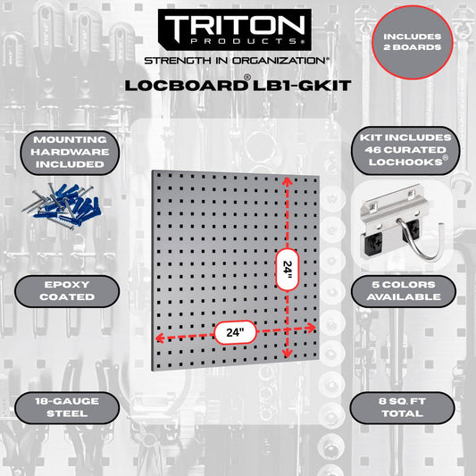 Triton Products LB1-GKit (2) 24" x 24" x 9/16" Gray LocBoards/46 Hooks