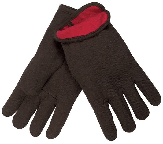 MCR Safety 7900 Brown Jersey Work Gloves Cotton Polyester Blend Red Fleece Lined Slip on Cuff (1 DZ)