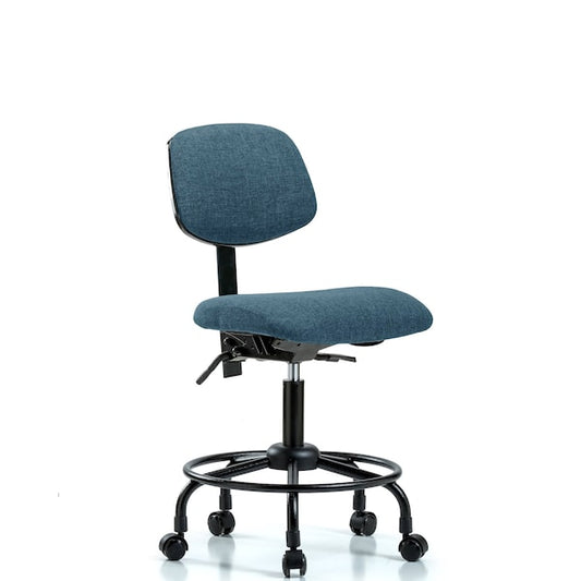 Blue Ridge Ergonomics FDHCH-RT-T1-A0-RC-F43 Rutledge Fabric Chair - Desk Height with Round Tube Base, Seat Tilt, & Casters in Blue Fabric