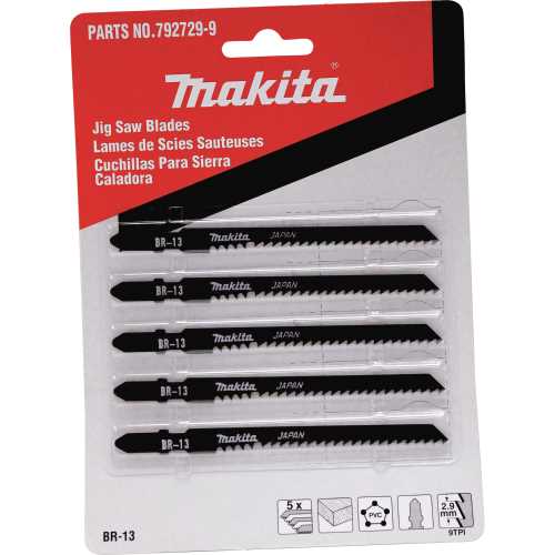 Makita 792729-9 Jig Saw Blade, T Shank, HCS, 4‘1/8" x 9TPI, 2‘1/2" Cutting Length, 5/pk