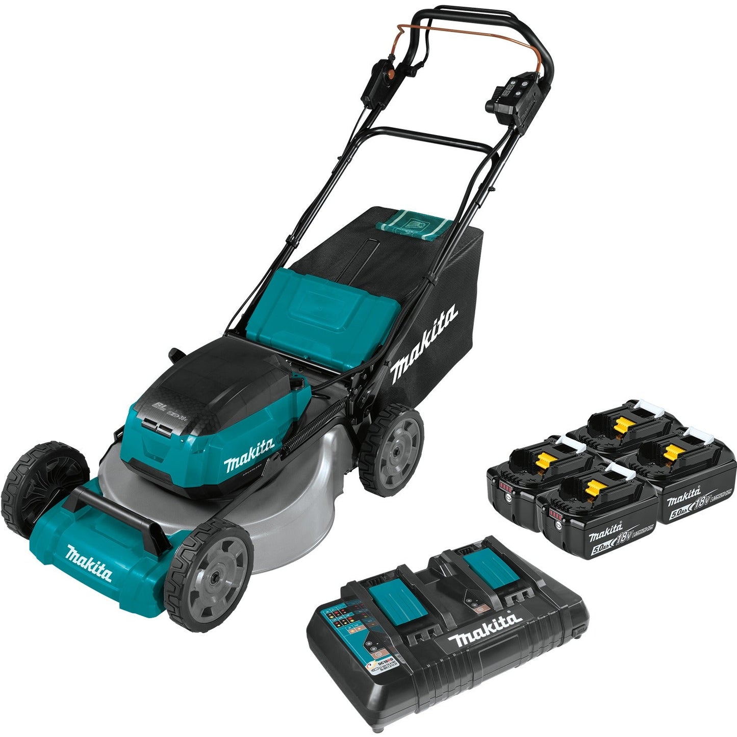 Makita XML08PT1 36V (18V X2) LXT® Brushless 21" Self‘Propelled Commercial Lawn Mower Kit with 4 Batteries (5.0Ah)