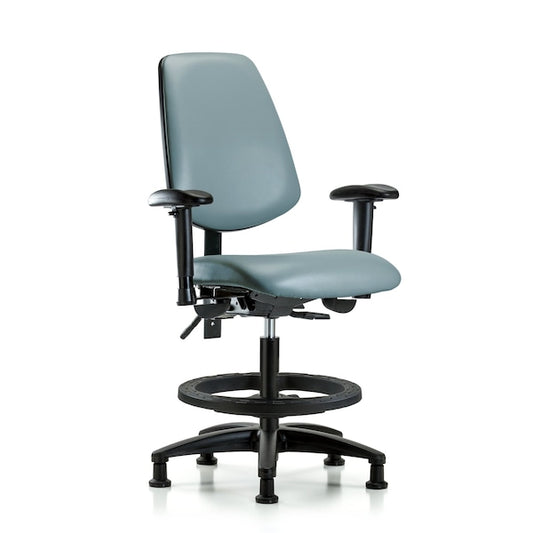 Blue Ridge Ergonomics VMBCH-MB-RG-T1-A1-BF-RG-8822 Rutledge Vinyl Chair - Medium Bench Height with Medium Back, Seat Tilt, Adjustable Arms, Black Foot Ring, & Stationary Glides in Storm Supernova™ Vinyl