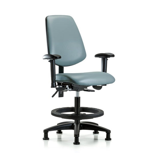 Blue Ridge Ergonomics VHBCH-MB-RG-T1-A0-BF-RG-8540 Rutledge Vinyl Chair - High Bench Height with Medium Back, Seat Tilt, Black Foot Ring, & Stationary Glides in Black Trailblazer™ Vinyl