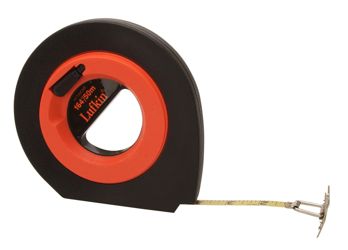 Lufkin HYT50CME 3/8" x 50m/164' Speedwinder® SAE/Metric Yellow Clad Dual Sided Long Steel Tape