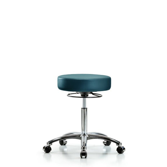 Blue Ridge Ergonomics VMBSO-CR-NF-CC-8801 Rutledge Vinyl Stool without Back Chrome - Medium Bench Height with Casters in Marine Blue Supernova™ Vinyl