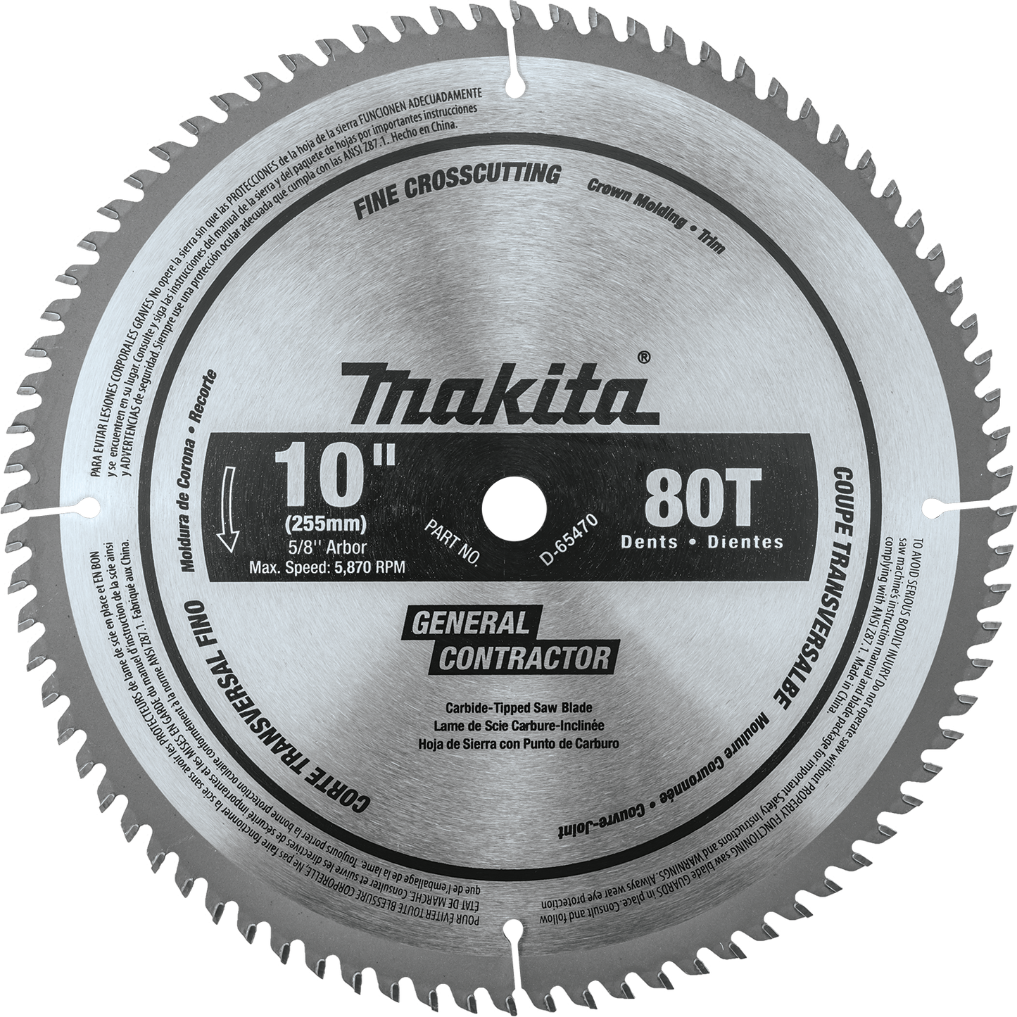 Makita D-65470 10" 80T Micro‘Polished Miter Saw Blade, Fine Crosscutting