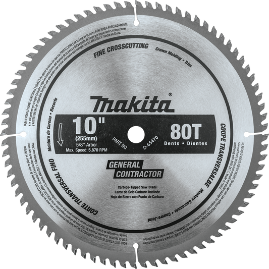 Makita D-65470 10" 80T Micro‘Polished Miter Saw Blade, Fine Crosscutting