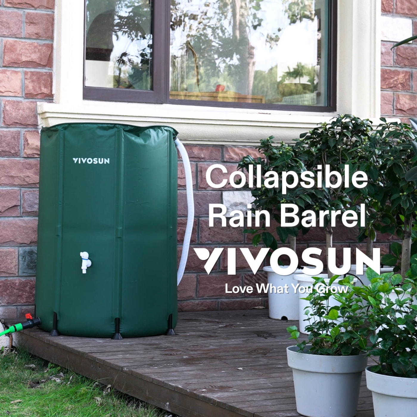 Vivosun Collapsible Rain Barrel, 53 Gallon, Green