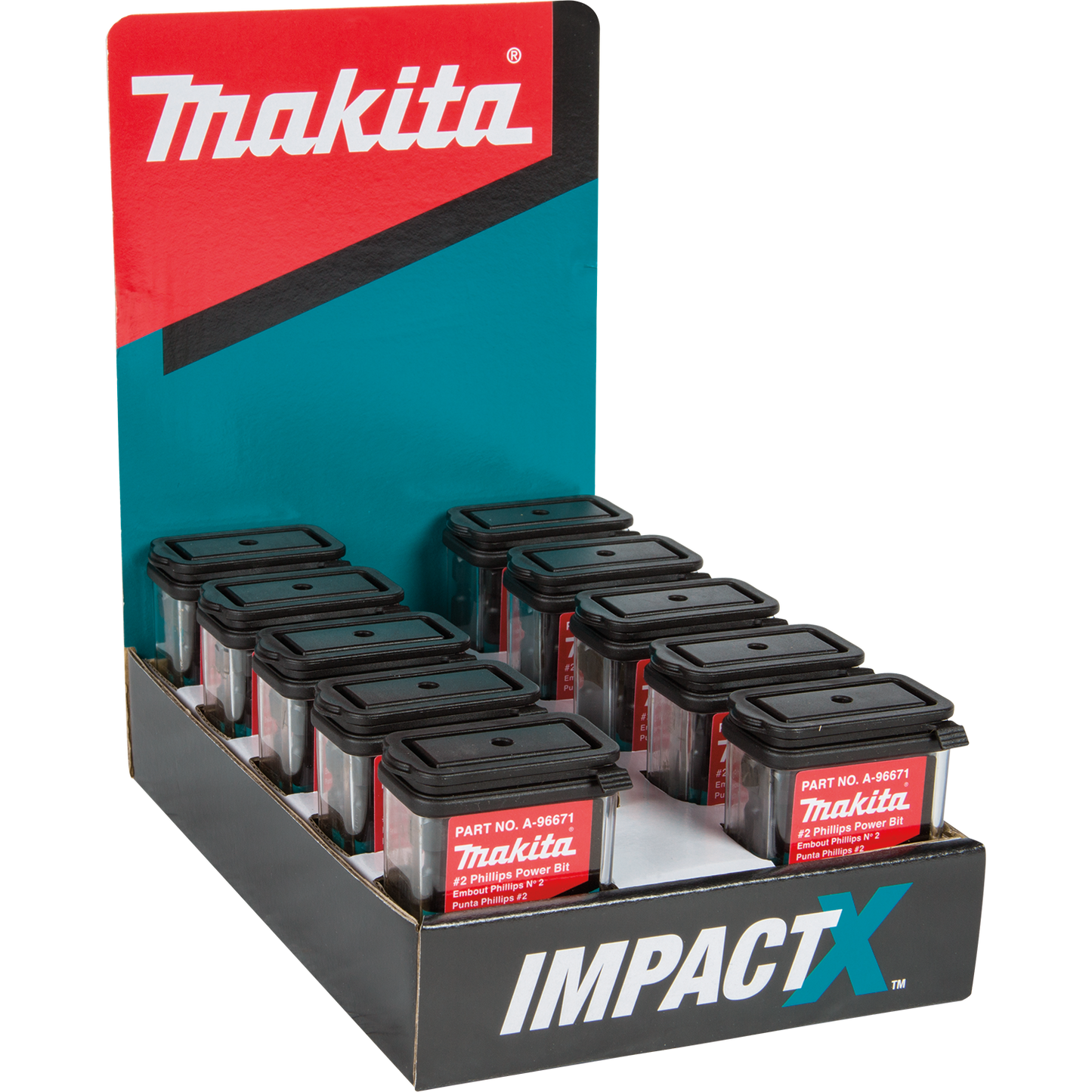 Makita A-96671-10 ImpactX, #2 Phillips 2³ Power Bit, 10 x 15/pk, Display