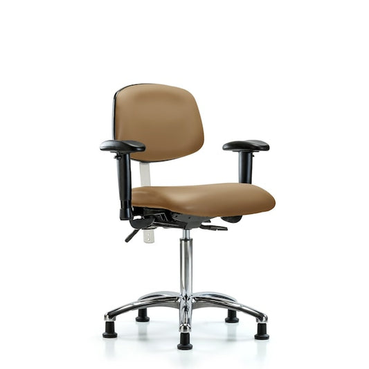 Blue Ridge Ergonomics NCR-VMBCH-CR-T1-A1-NF-RG-8584 Class 100 Vinyl Clean Room Chair - Medium Bench Height with Seat Tilt, Adjustable Arms, & Stationary Glides in Taupe Trailblazer™ Vinyl