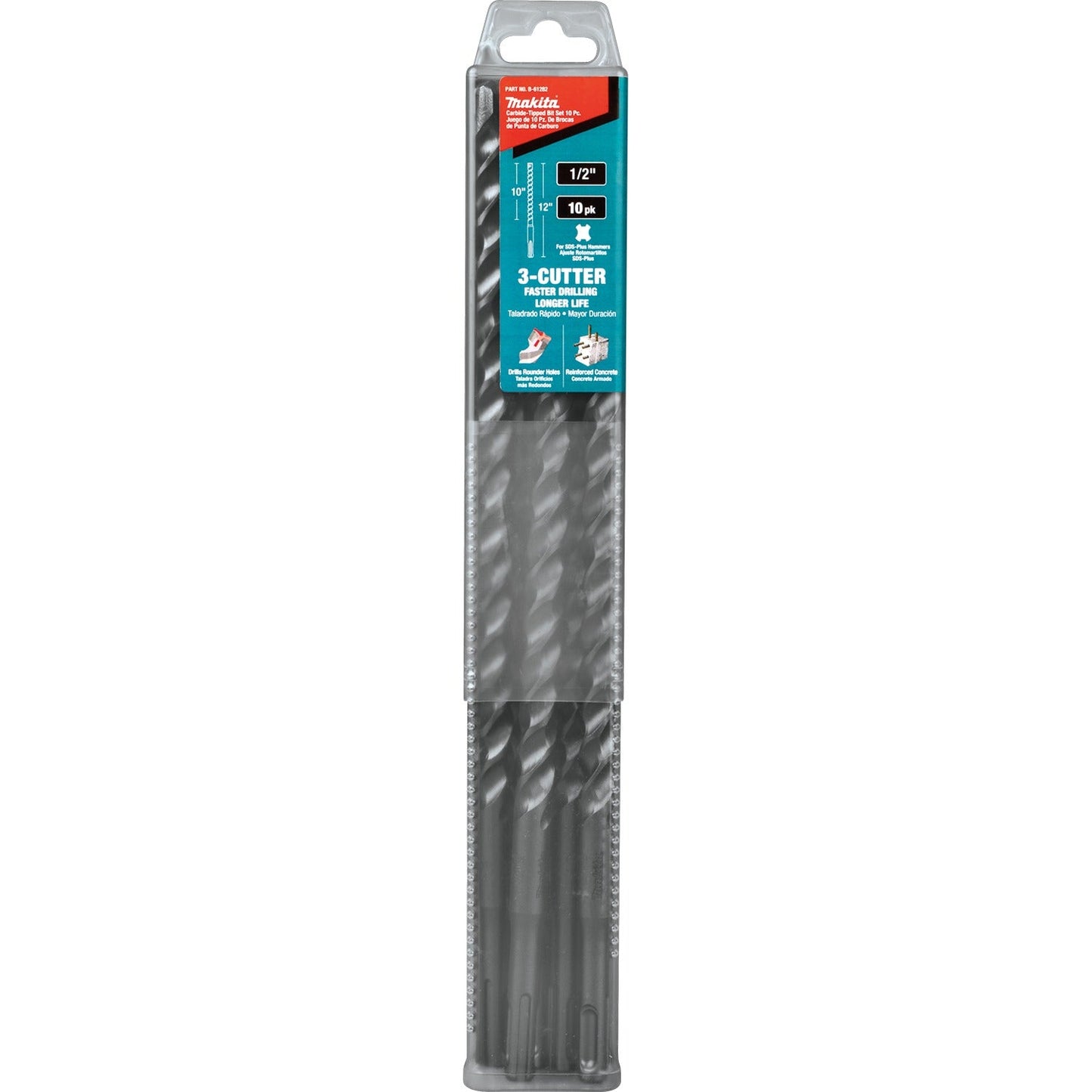 Makita B-61282 1/2" x 12" SDS‘PLUS Bit, 3‘Cutter, 10/pk