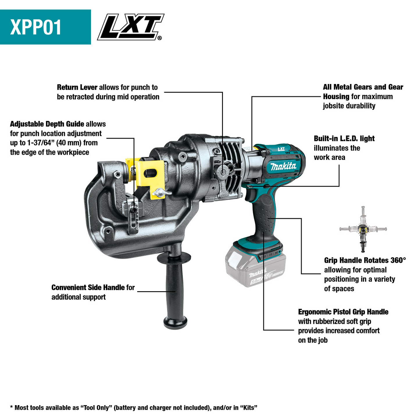 Makita XPP01ZK 18V LXT® Lithium‘Ion Cordless 5/16" Metal Hole Puncher, Tool Only