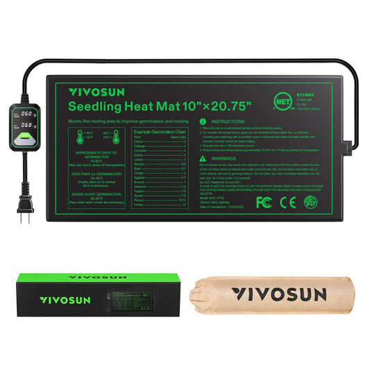 Vivosun Seedling Heat Mat with Dual Digital Display Thermostat, 10" x 20.75" Black Warm Hydroponic Heating Pad for Seed Germination