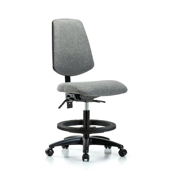 Blue Ridge Ergonomics FMBCH-MB-RG-T1-A0-BF-RC-F44 Rutledge Fabric Chair - Medium Bench Height with Medium Back, Seat Tilt, Black Foot Ring, & Casters in Gray Fabric