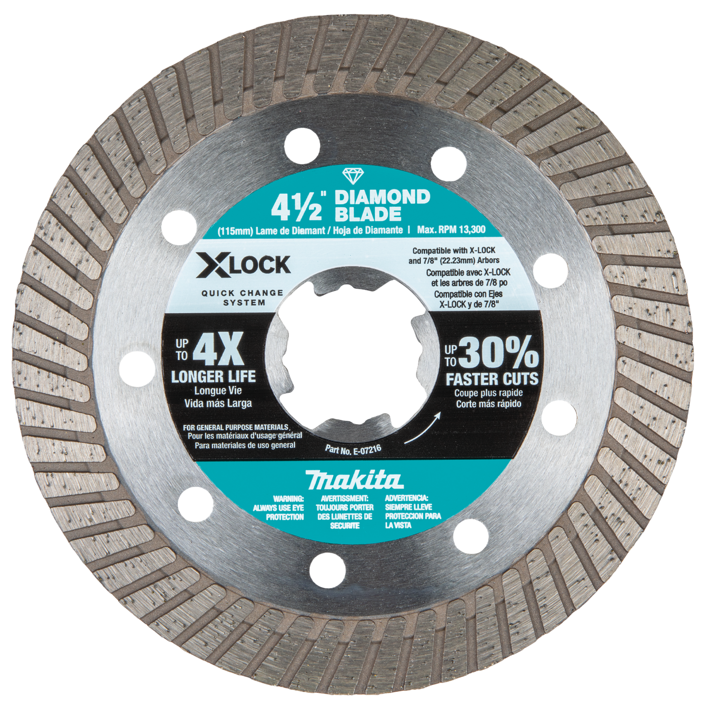 Makita E-07216 X‘LOCK 4‘1/2" Turbo Rim Diamond Blade for Masonry Cutting