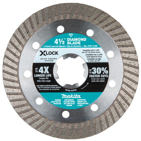 Makita E-07216 X‘LOCK 4‘1/2" Turbo Rim Diamond Blade for Masonry Cutting