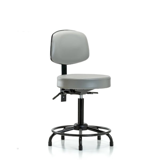 Blue Ridge Ergonomics VMBST-RT-T0-RG-8567 Rutledge Vinyl Stool with Back - Medium Bench Height with Round Tube Base & Stationary Glides in Dove Trailblazer™ Vinyl