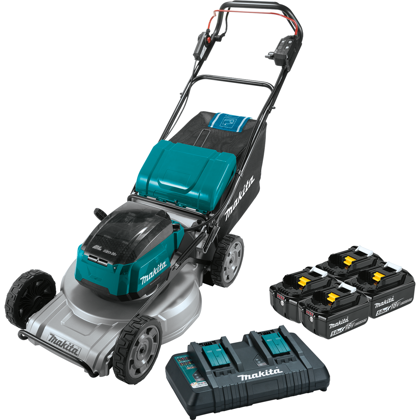 Makita XML09PT1 36V (18V X2) LXT® Brushless 21" Self‘Propelled Commercial Lawn Mower Kit with 4 Batteries (5.0Ah)