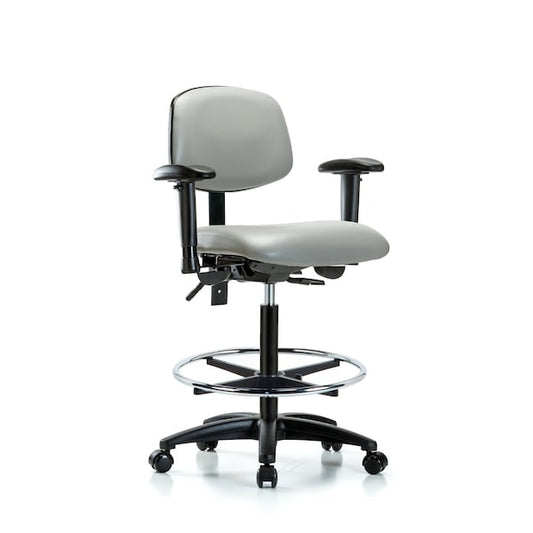 Blue Ridge Ergonomics VDHCH-RG-T1-A1-RG-8567 Rutledge Vinyl Chair - Desk Height with Seat Tilt, Adjustable Arms, & Stationary Glides in Dove Trailblazer™ Vinyl