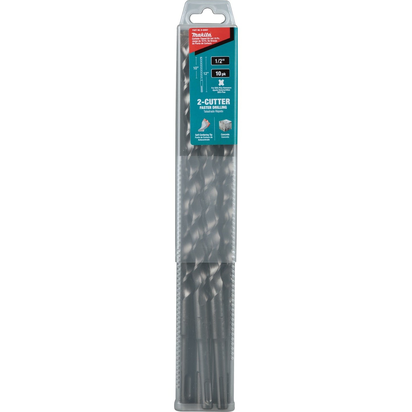 Makita B-60947 1/2" x 12" SDS‘PLUS Bit, 2‘Cutter, 10/pk