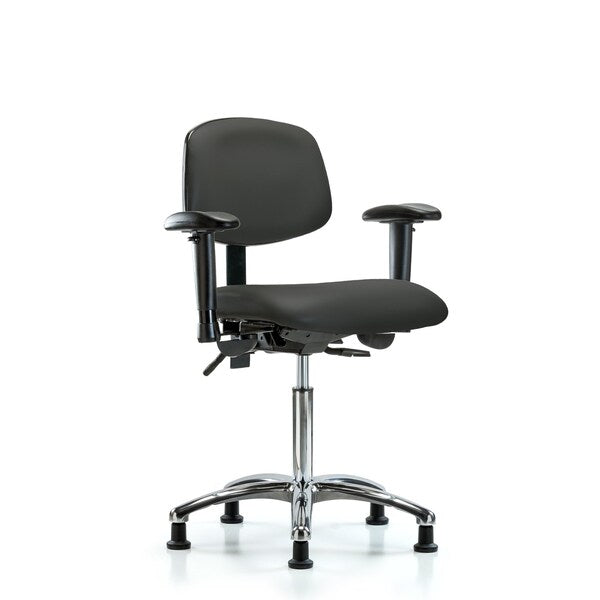 Blue Ridge Ergonomics VMBCH-CR-T0-A1-NF-RG-8605 Rutledge Vinyl Chair Chrome - Medium Bench Height with Adjustable Arms & Stationary Glides in Charcoal Trailblazer™ Vinyl