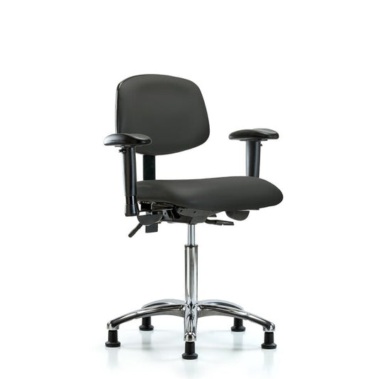 Blue Ridge Ergonomics VMBCH-CR-T0-A1-NF-RG-8605 Rutledge Vinyl Chair Chrome - Medium Bench Height with Adjustable Arms & Stationary Glides in Charcoal Trailblazer™ Vinyl