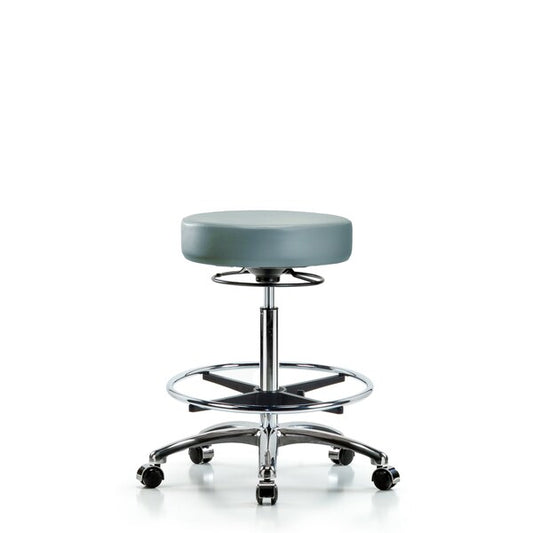 Blue Ridge Ergonomics VHBSO-CR-CF-CC-8822 Rutledge Vinyl Stool without Back Chrome - High Bench Height with Chrome Foot Ring & Casters in Storm Supernova™ Vinyl