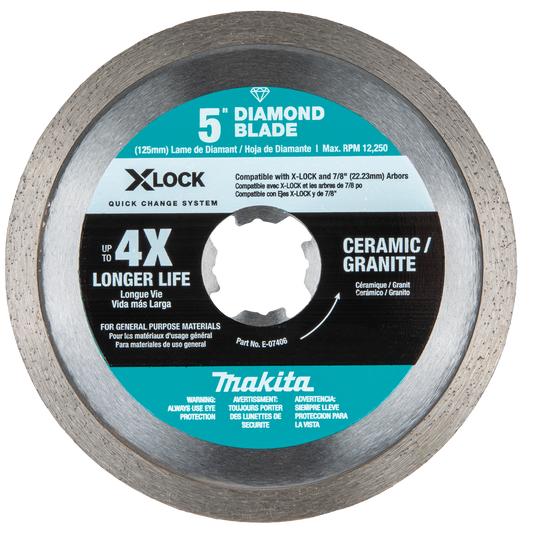 Makita E-07406 X‘LOCK 5" Continuous Rim Diamond Blade for Ceramic and Granite Cutting