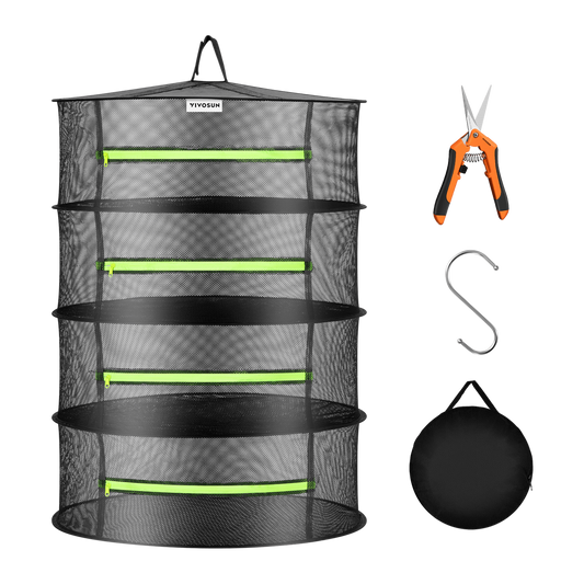Vivosun 4-Layer Mesh Drying Rack Hanging Design with Green Zippers