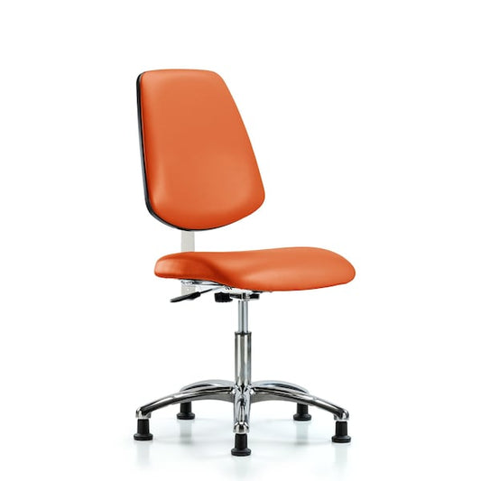 Blue Ridge Ergonomics NCR-VDHCH-MB-CR-T1-A0-RG-8613 Class 100 Vinyl Clean Room Chair - Desk Height with Medium Back, Seat Tilt, & Stationary Glides in Orange Kist Trailblazer™ Vinyl