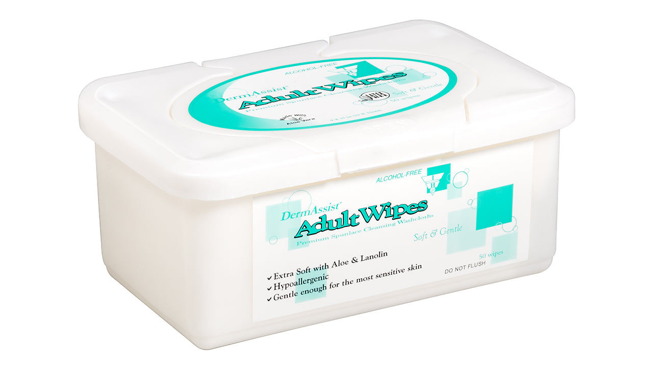 Innovative Healthcare 80-300 Dermassist Adult Wipes - Tub, 9” X 13”, 50/Tub, 20 Tubs/Cs