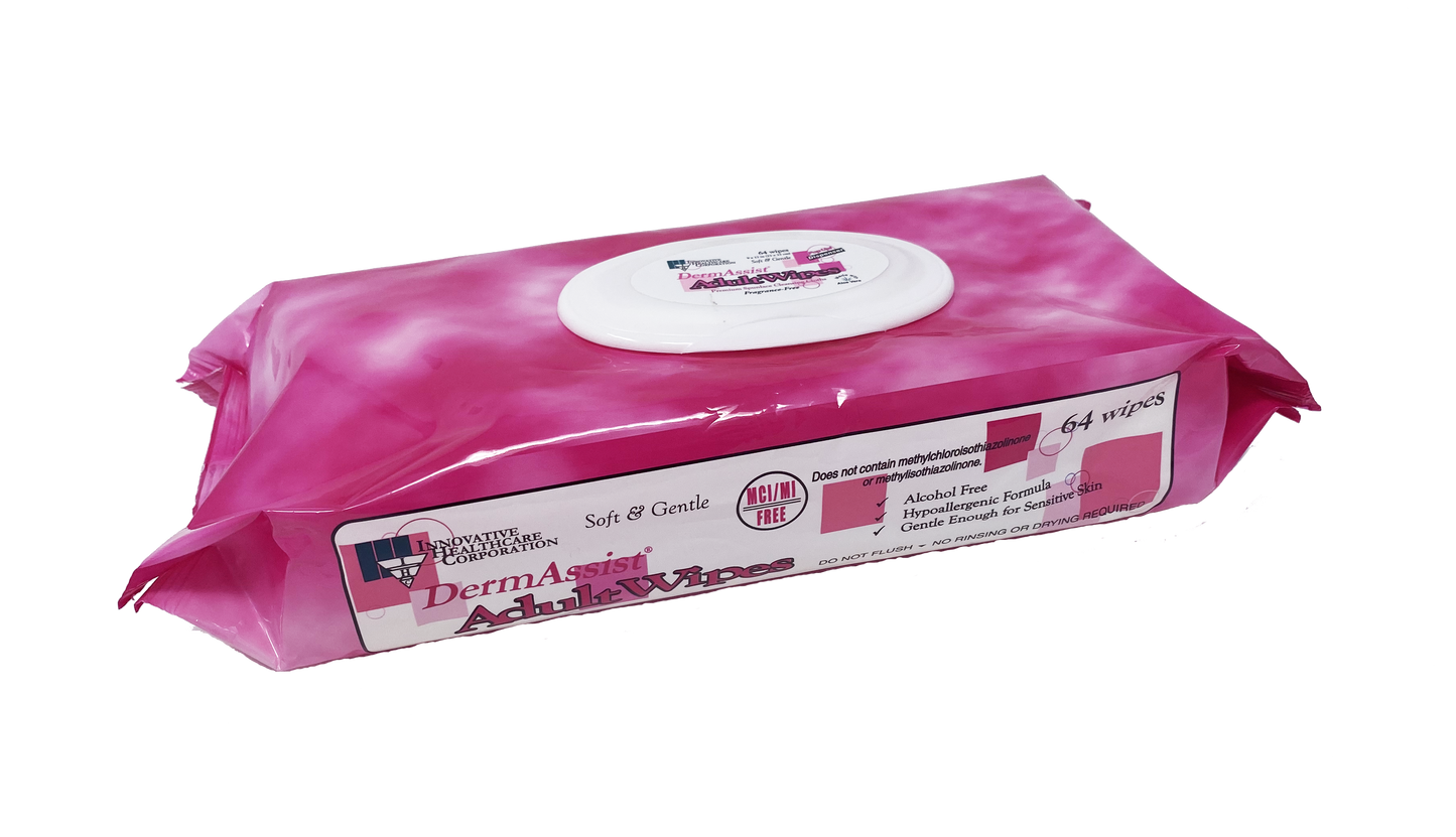 Innovative Healthcare 80-502 Dermassist Adult Wipes - 9” X 13”, 64/Tub, 12 Tubs/Cs