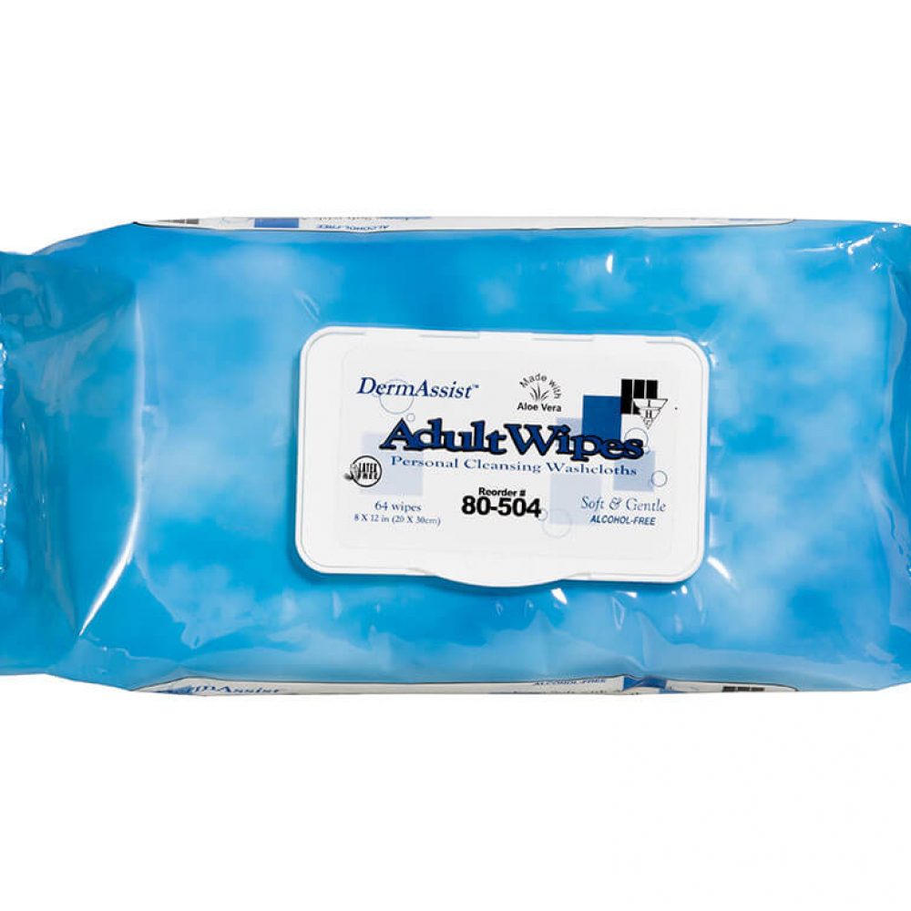 Innovative Healthcare 80-504 Dermassist Adult Wipes - 8” X 12”, 64/Pk, 12 Pk/Cs