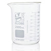 Globe Scientific 8012000 Beaker Globe Glass 2000mL Low Form Griffin Style Dual Graduations ASTM E960 4/Box