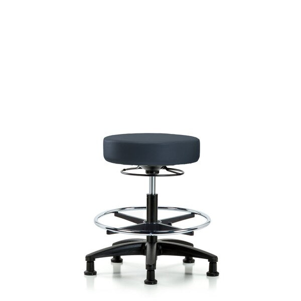 Blue Ridge Ergonomics VMBSO-RG-CF-RG-8582 Rutledge Vinyl Stool without Back - Medium Bench Height with Chrome Foot Ring & Stationary Glides in Imperial Blue Trailblazer™ Vinyl