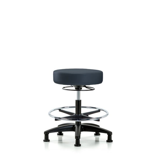 Blue Ridge Ergonomics VMBSO-RG-CF-RG-8582 Rutledge Vinyl Stool without Back - Medium Bench Height with Chrome Foot Ring & Stationary Glides in Imperial Blue Trailblazer™ Vinyl