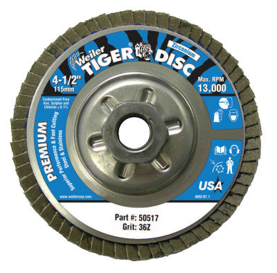 Weiler 50517 4-1/2" Tiger Flap Disc 5/8"-11 Nut Angled Alum