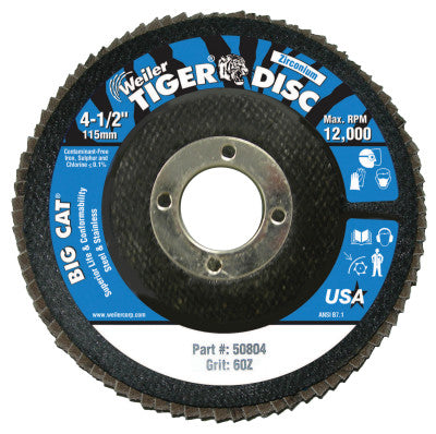 Weiler 50804 41/2" Tiger Disc Big Catabr Flap Phenolic Bk