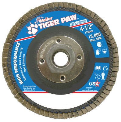 Weiler 51114 4-1/2" Tiger Paw Abrasive Flap Disc- Flat- - 60Z (10 EA)