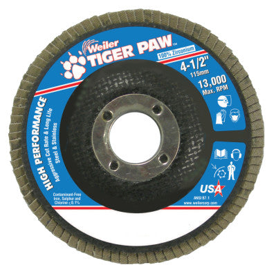 Weiler 51119 4-1/2" Tiger Paw Abrasive Flap Disc- Angled- 40Z (10 EA)