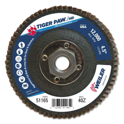 Weiler 51165 4-1/2" Tiger Paw Super High Density Flap Disc  F (10 EA)