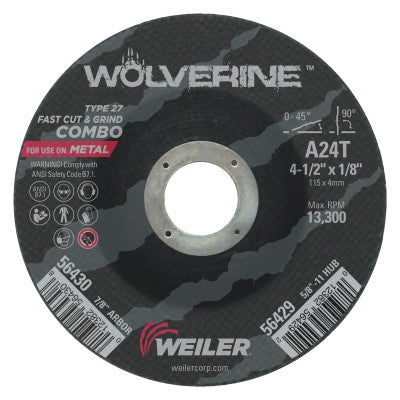 Weiler 56430 4-1/2 X 1/8 Wolv Ty27 Cut Whl  A24R  7/8 Ah (1 EA)