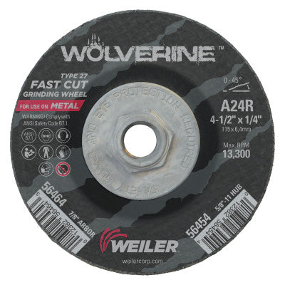 Weiler 56454 4-1/2 X 1/4 Wolv Ty27 Grind Whl  A24R  5/8-11 Un